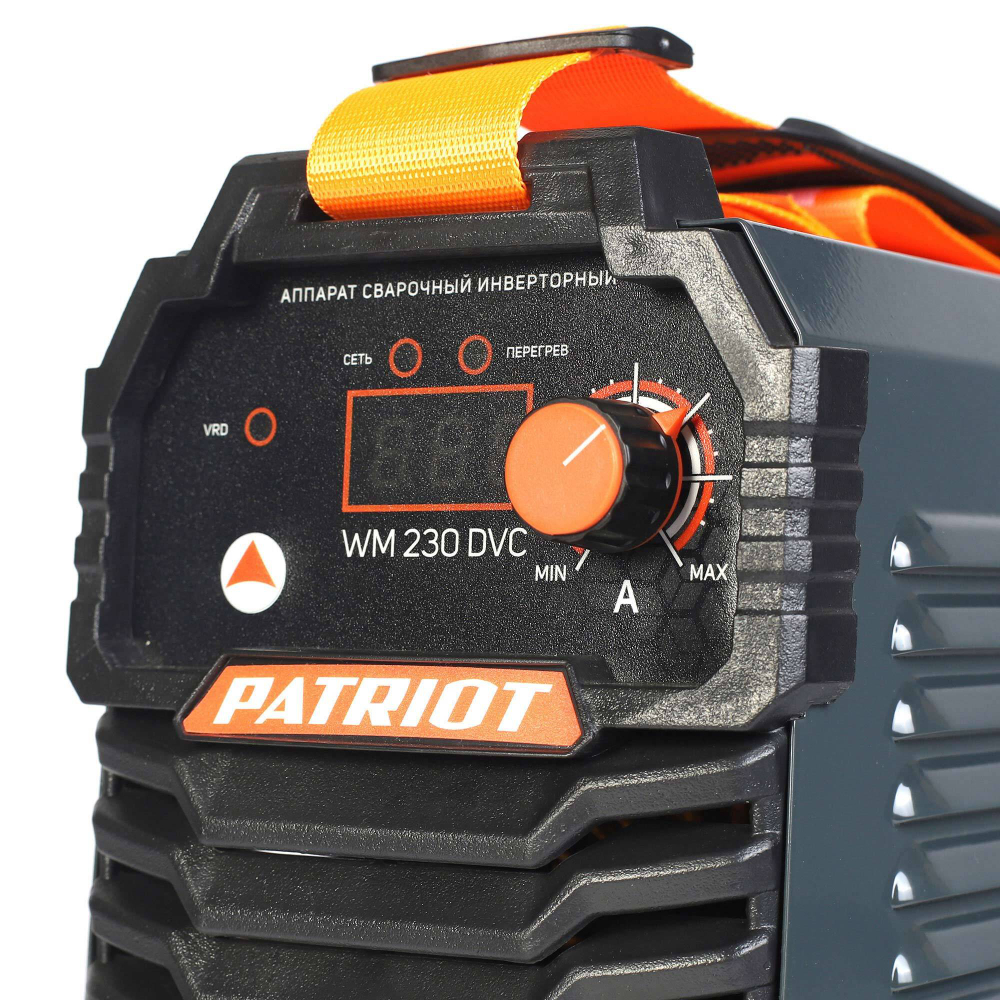 Аппарат сварочный инверторный PATRIOT WM 230 DVC MMA, входное напряжение: 1ф,140-240В;сварочный ток макс: 230A; ПВ при макс. токе: 70%, дисплей,кейс, ARC FORCE, ANTI STICK,HOT START, VRD, Электроды Patriot ЭР-46, 3мм, 1 кг