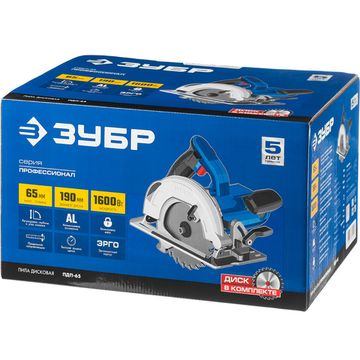 ЗУБР d 190 мм, 1600 Вт, циркулярная пила (дисковая), Профессионал (ПДП-65)