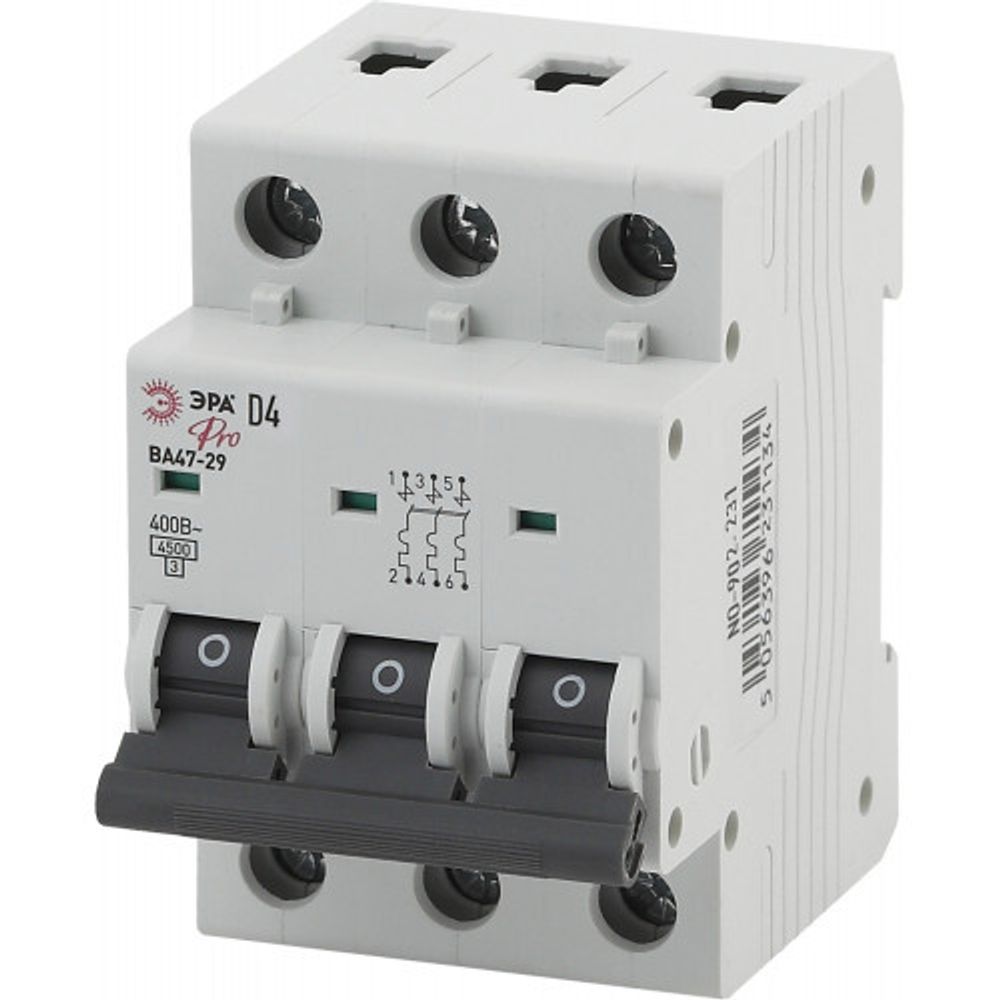 Автоматический выключатель ЭРА PRO NO-902-231 ВА47-29 3Р 4А кривая D 4,5кА | Модульные автоматические выключатели