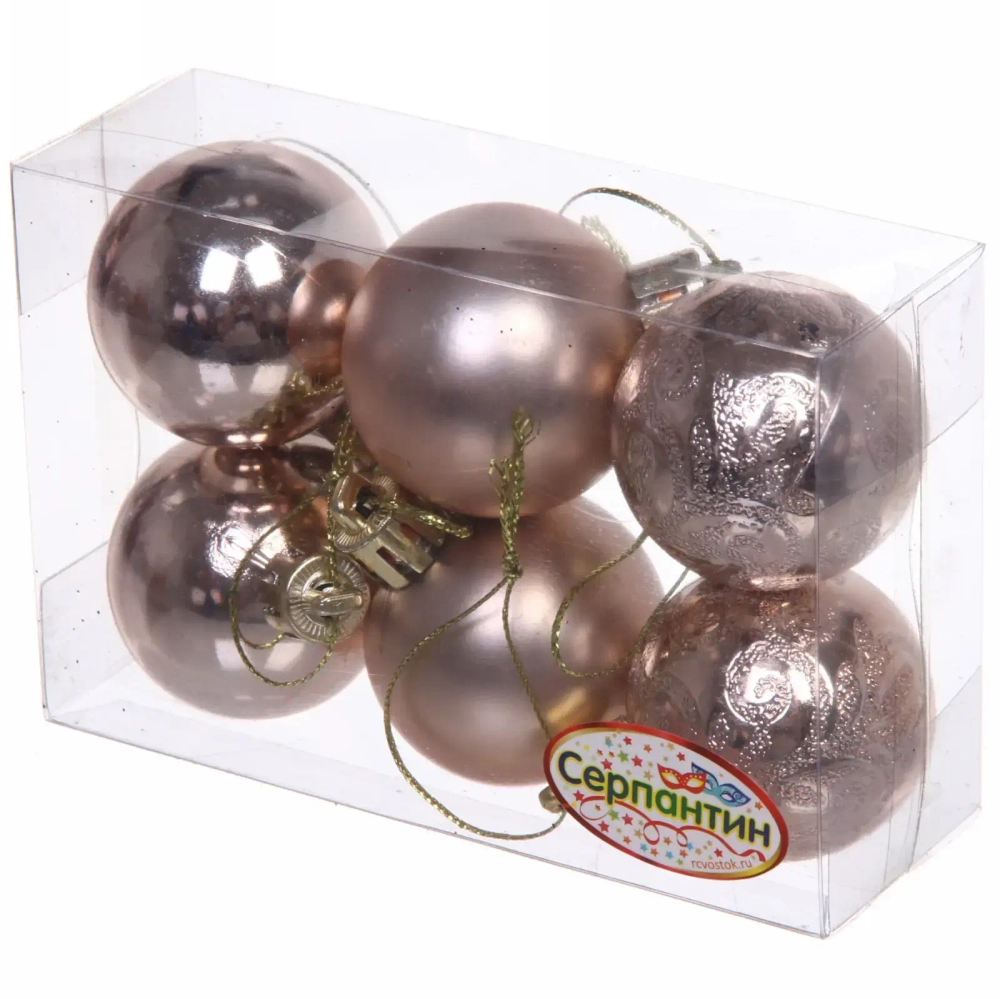 Новогодние шары 4 см (набор 6 шт) «Микс фактур», шампань