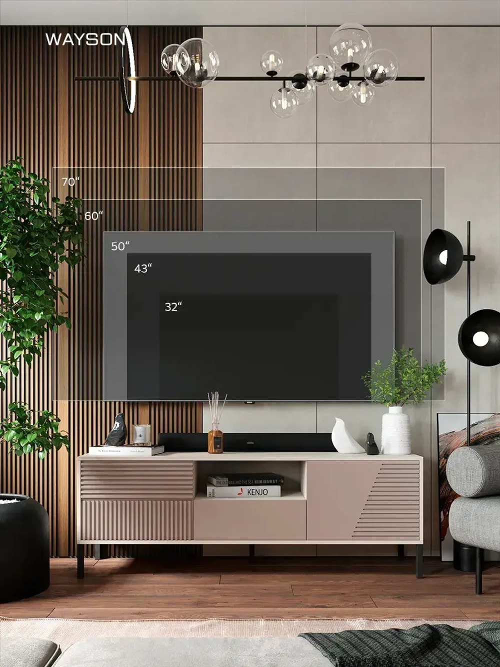 Тумба под телевизор напольная 150х54х40 кашемир, Слип 2