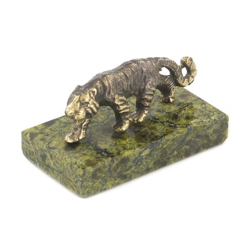 Статуэтка из бронзы на подставке из змеевика "Тигр"
