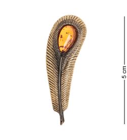 AM- 938 Брошь «Перо Павлина» (латунь, янтарь)