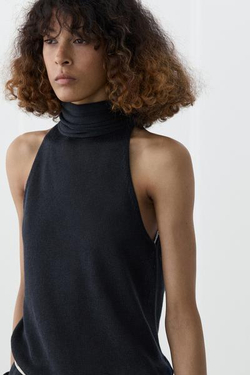 Massimo Dutti Свободный топ с завязками на шее, темно-синий