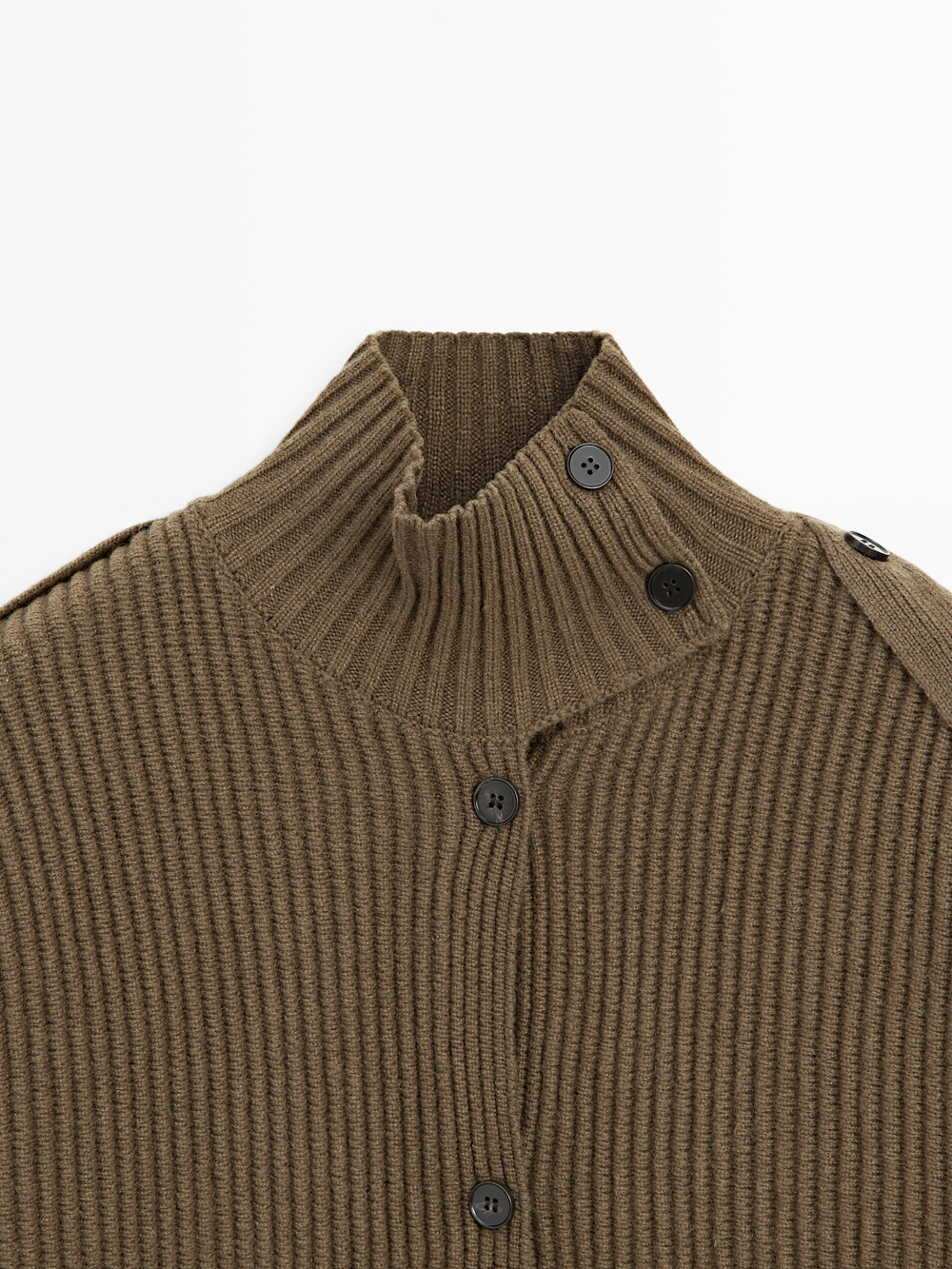 Massimo Dutti Кардиган из шерстяного трикотажа с пуговицами, хаки