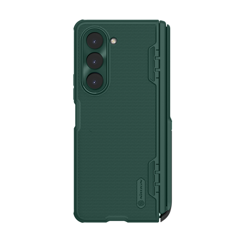 Чехол зеленого цвета (Deep Green) на Samsung Galaxy Z Fold 5 от Nillkin, серия Super Frosted Shield Fold-Bracket Version, версия со съемной подставкой