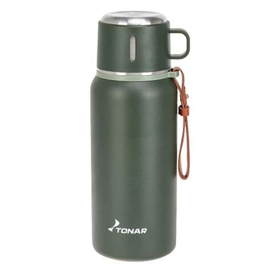 Термос TONAR (T-KD-7030-0.9) 900ML хаки (пробка-ситечко, крышка-кружка, ремешок)