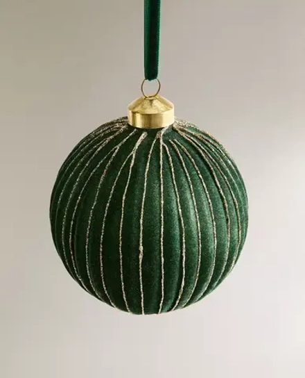ZARA HOME БАРХАТНОЕ ЕЛОЧНОЕ УКРАШЕНИЕ С КОНТРАСТНЫМ ДЕТАЛЯМИ, ЗЕЛЕНЫЙ