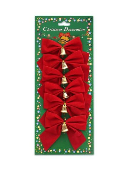 Набор ёлочных бантов 6шт, 8см "С Новым Годом" красный, текстиль