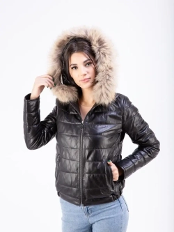 Куртка женская из натуральной кожи с капюшоном Турция