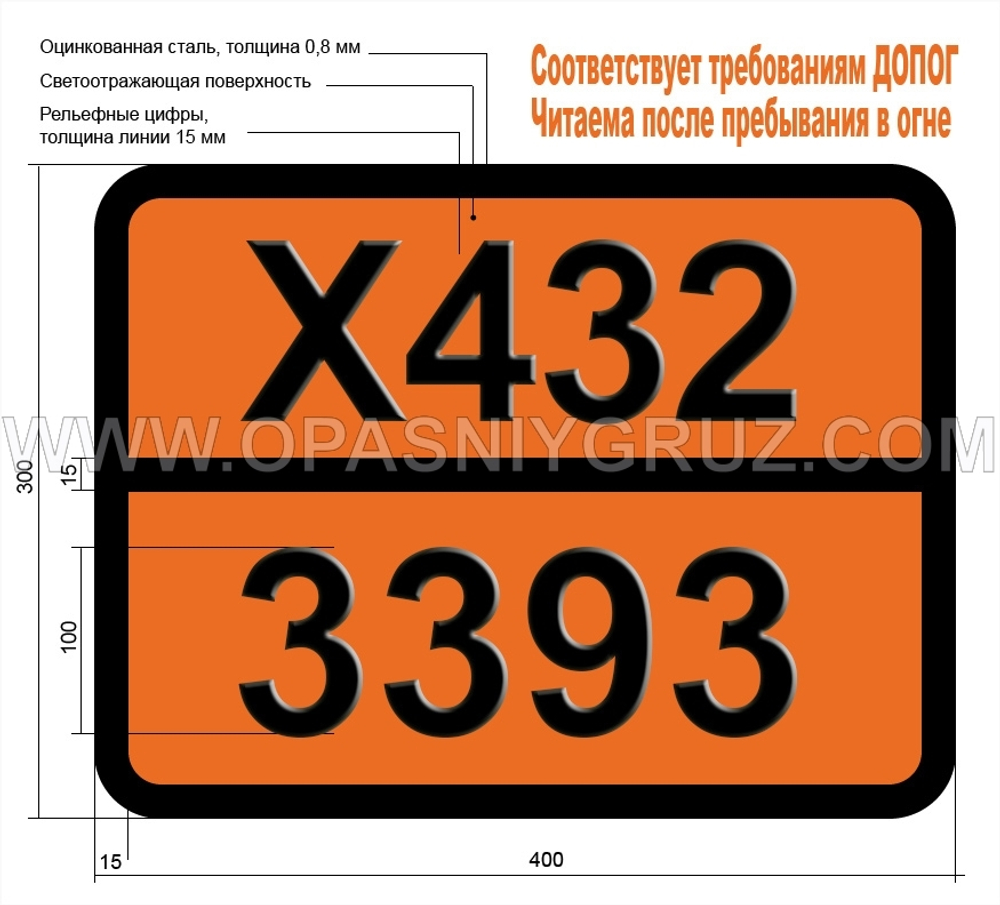 Табличка Опасный груз X432-3393 МЕТАЛЛООРГАНИЧЕСКОЕ ВЕЩЕСТВО ТВЕРДОЕ ПИРОФОРНОЕ РЕАГИРУЮЩЕЕ С ВОДОЙ