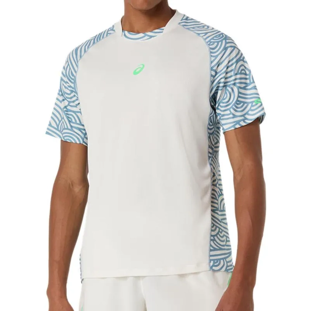 Мужская теннисная футболка Asics Padel Court All Over Short Sleeve - cream/saba blue