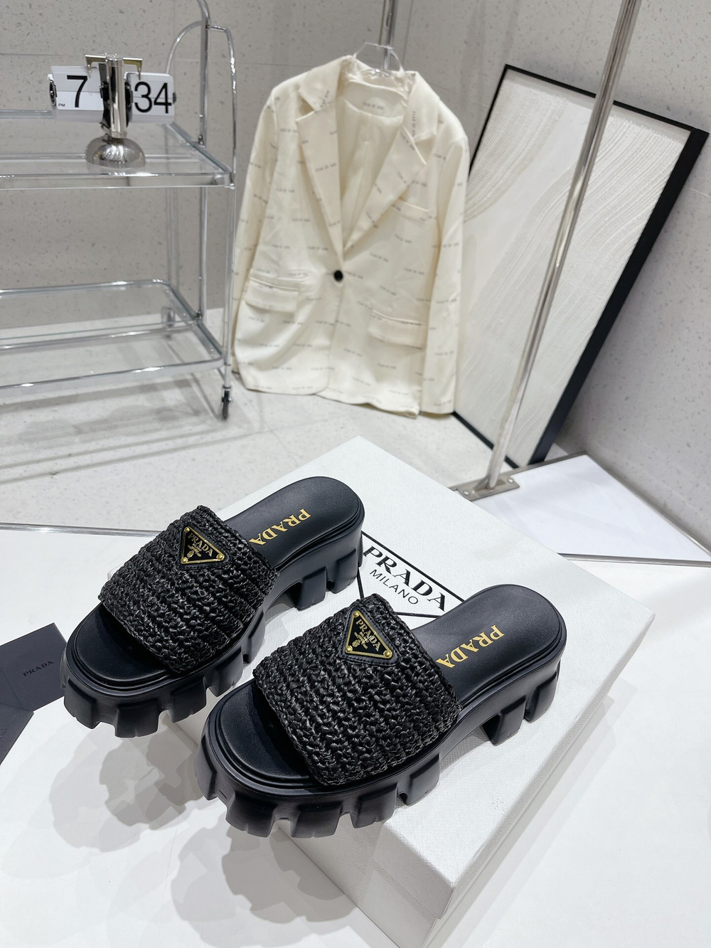 Prada Crochet Platform Slides