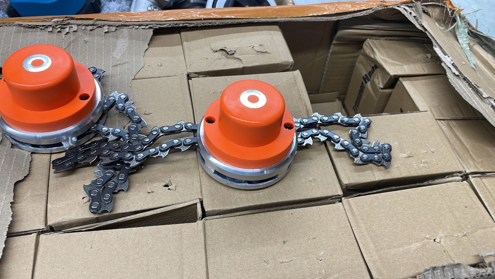 СТ-987 (Оранжевый) / Катушка для триммера с цепью, алюминиевый корпус, универсальная, цвет: оранжевый СТ-987 / Леска для триммера (1 шт.)