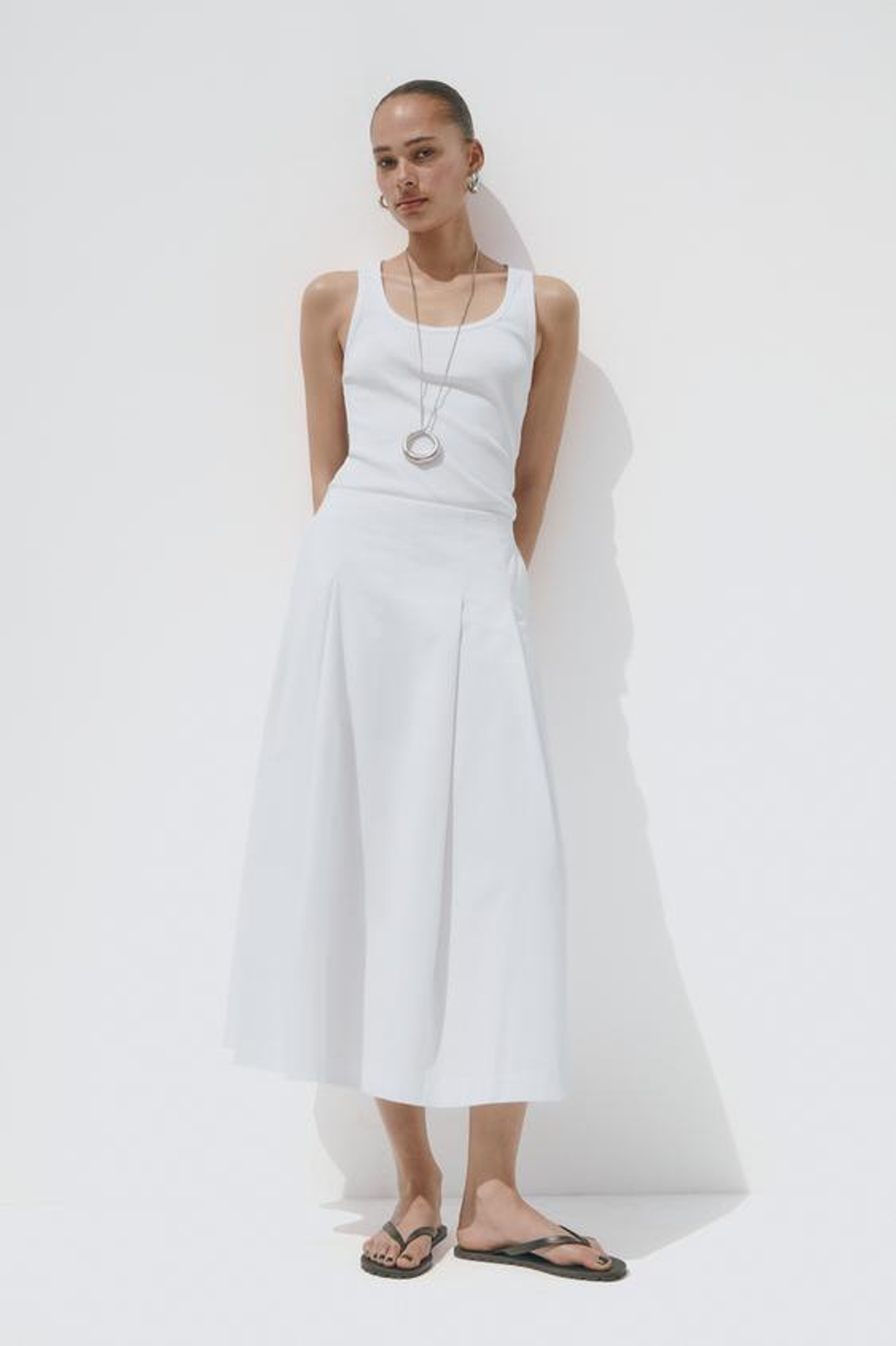 ZARA ЮБКА МИДИ СО СКЛАДКАМИ, БЕЛЫЙ