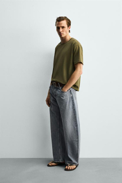 ZARA ДЖИНСЫ BARREL FIT, ЛИНЯЛЫЙ СИНИЙ