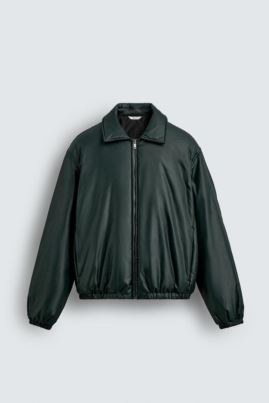 ZARA СТЕГАНАЯ КУРТКА ИЗ ВЫСОКОТЕХНОЛОГИЧНОЙ ТКАНИ, ТЕМНО-ЗЕЛЕНЫЙ