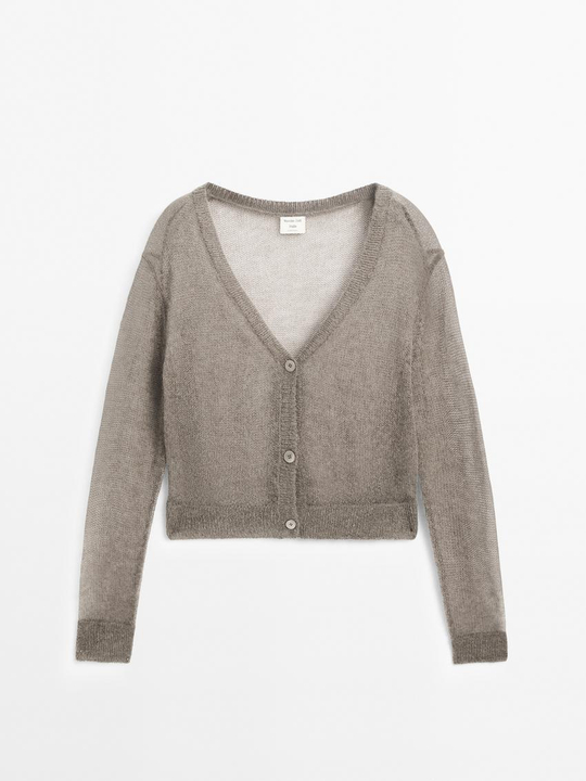 Massimo Dutti Короткий ажурный кардиган, коричневый