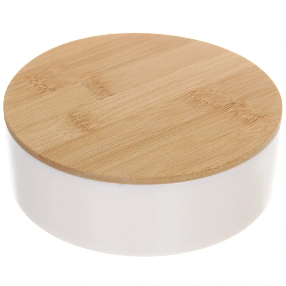 Зеркало настольное - органайзер с бамбуковой крышкой «БРАМИНГЕМ», цвет белый, 14,5*14*,5см (коробка)