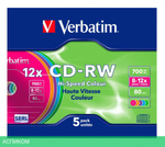 CD-R диск VerbatimW 700Mb 12x Slim case Color 5шт (43167)