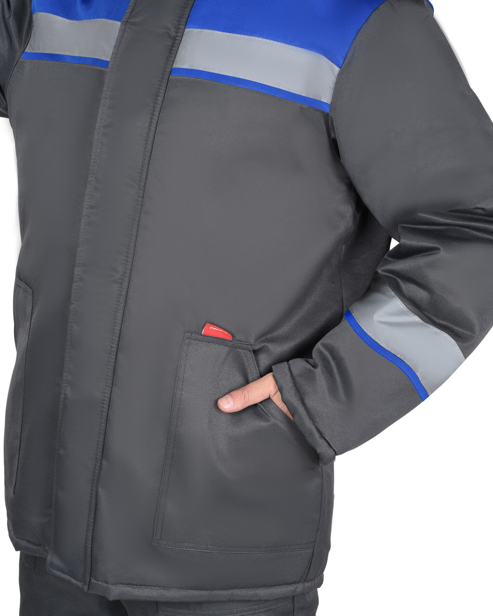 Костюм СИРИУС-РОСТ-АРКТИКА куртка, брюки, т.серый с васильковым и СОП 50 мм