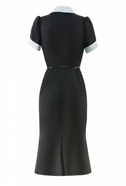 Креповое платье с коротким рукавом чёрное 06-01-20 SS