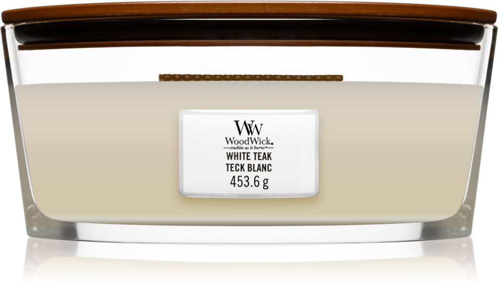 Woodwick White Teak - ароматическая свеча с деревянным фитилем (хартвик) /   453.6  g  / GTIN 5038581062129