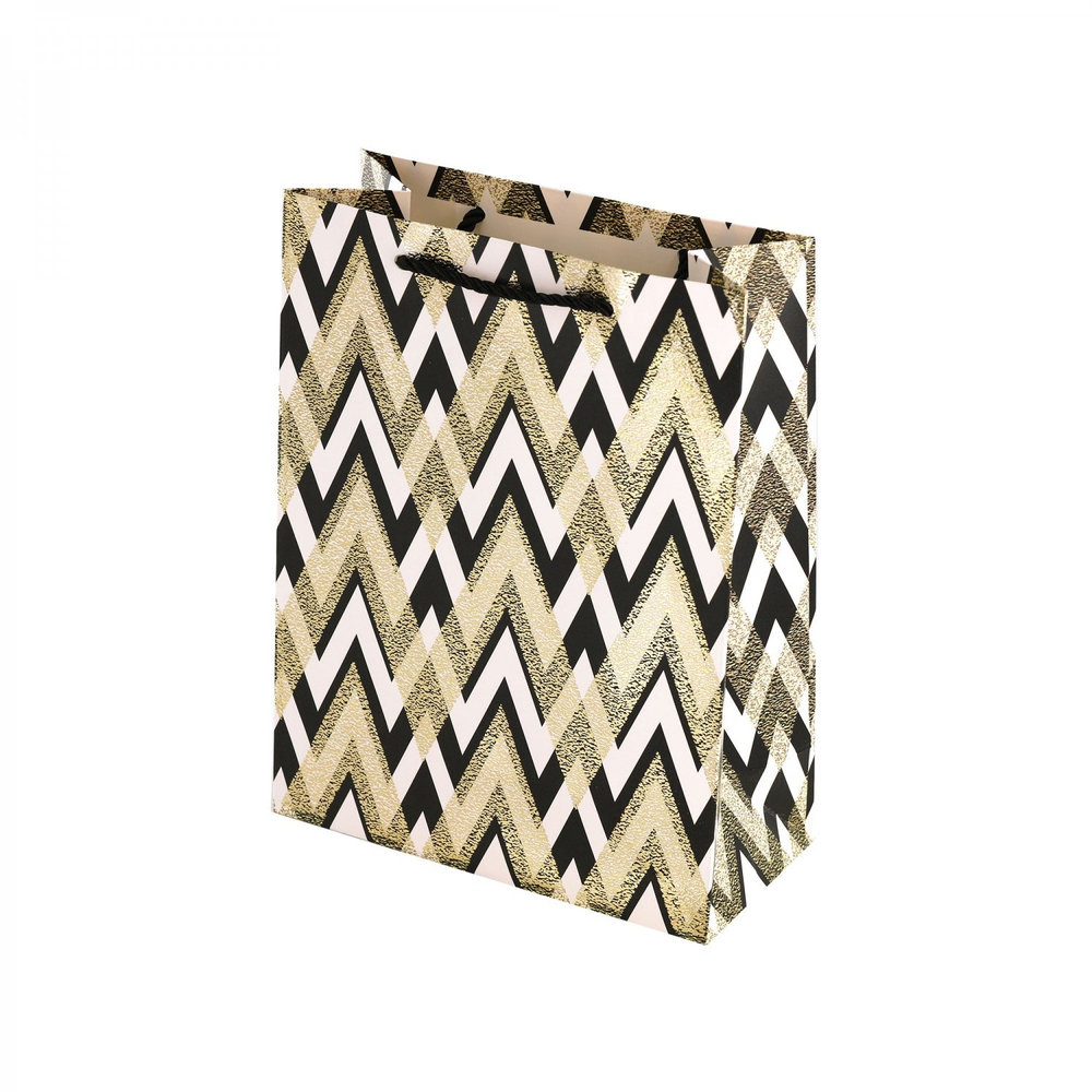 Пакет подарочный бумажный Alingar, (М) 18х24х8,5 см, вертикальный, "Черно-белый паттерн", ламинация, тиснение фольга, ассорти