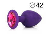 Фиолетовая анальная пробка с малиновым кристаллом - 9,5 см. (Цвет: малиновый)