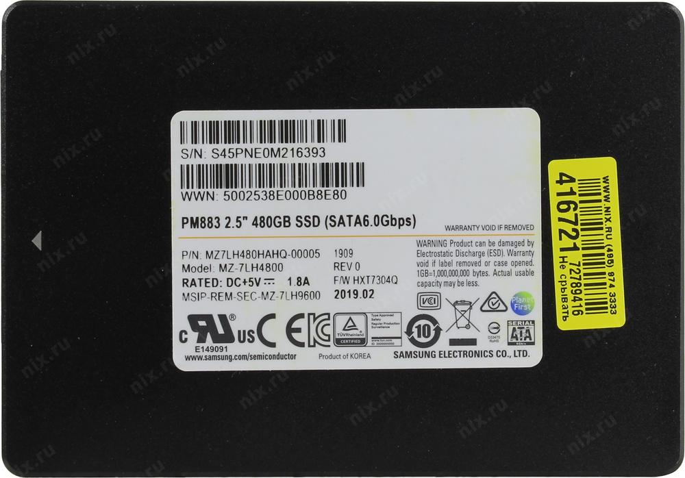SSD 480 Gb SATA 6Gb/s Samsung PM883  &lt;MZ7LH480HAHQ&gt;  2.5" (OEM)