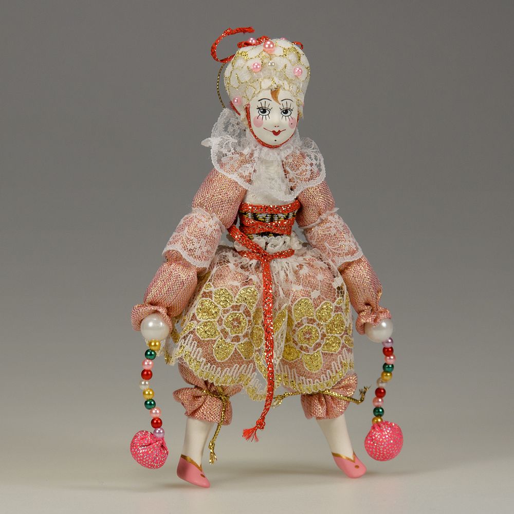 Ёлочная игрушка Клоунесса розовая в белом парике