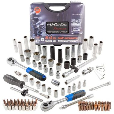 Набор инструментов 94+6пр.1/4'',1/2''(6гр.)+(головка-бита1/4'':T40,биты 5/16'':М5,6,8,10,12,14,головка 1/2''8мм,ключиГ-обр.:4,5,6мм,T20H,T25H) Forsage F-4941-5 PREMIUM