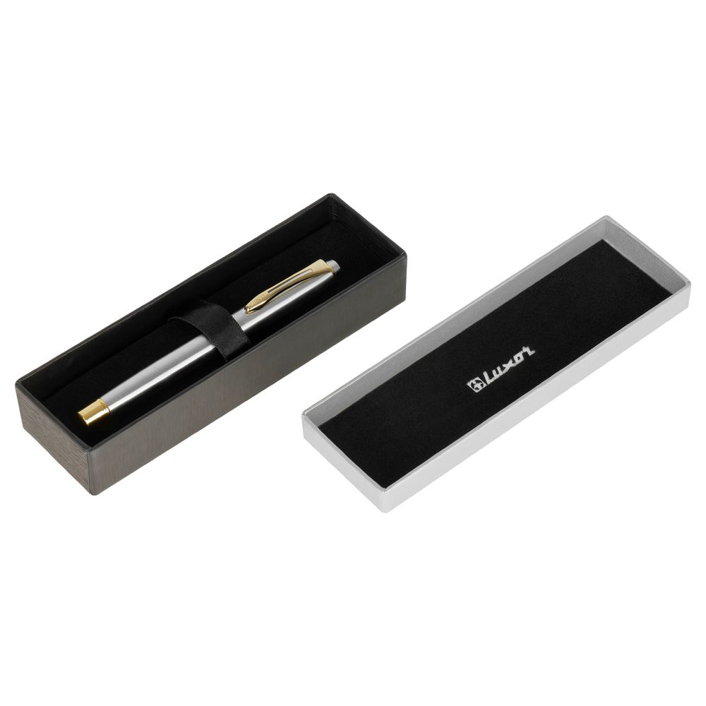 Ручка перьевая Luxor "Trident" синяя, 0,8мм, корпус серебро/золото, футляр