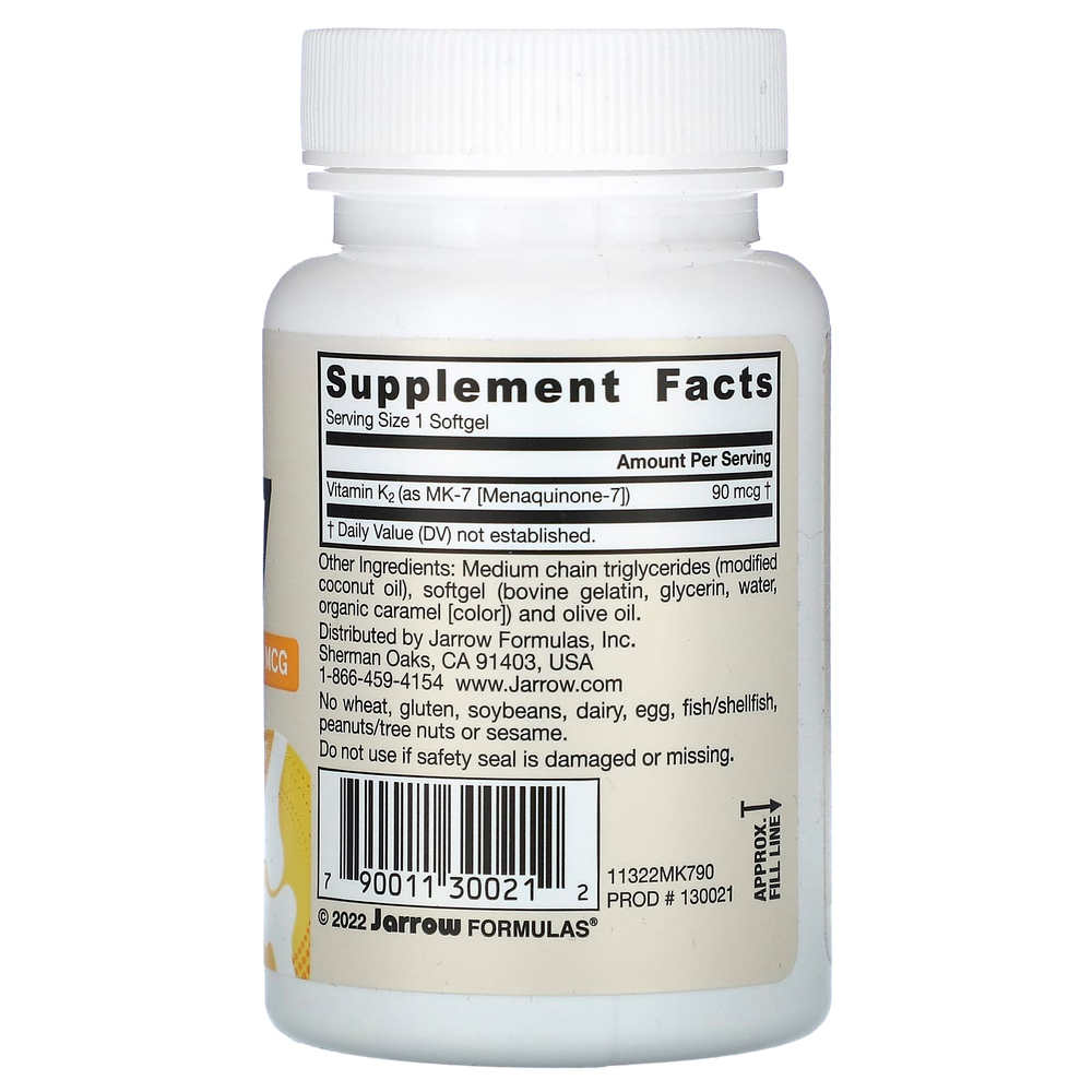 Jarrow Formulas, MK-7, 90 мкг, 90 мягких таблеток