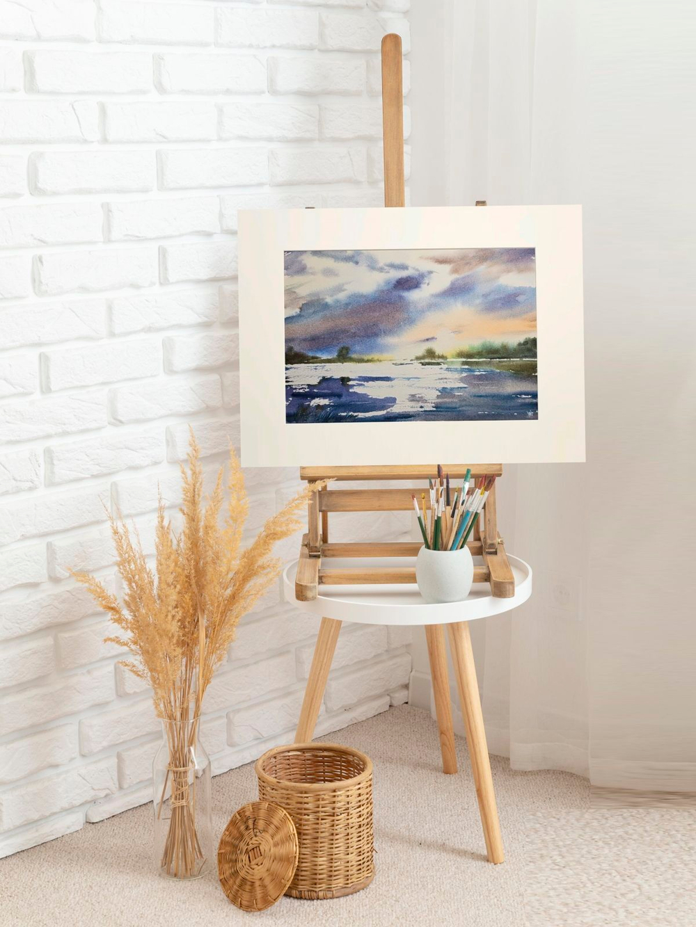 Картина авторская акварельная в паспарту 30х40 см на стену для интерьера "Отражающая свет..."