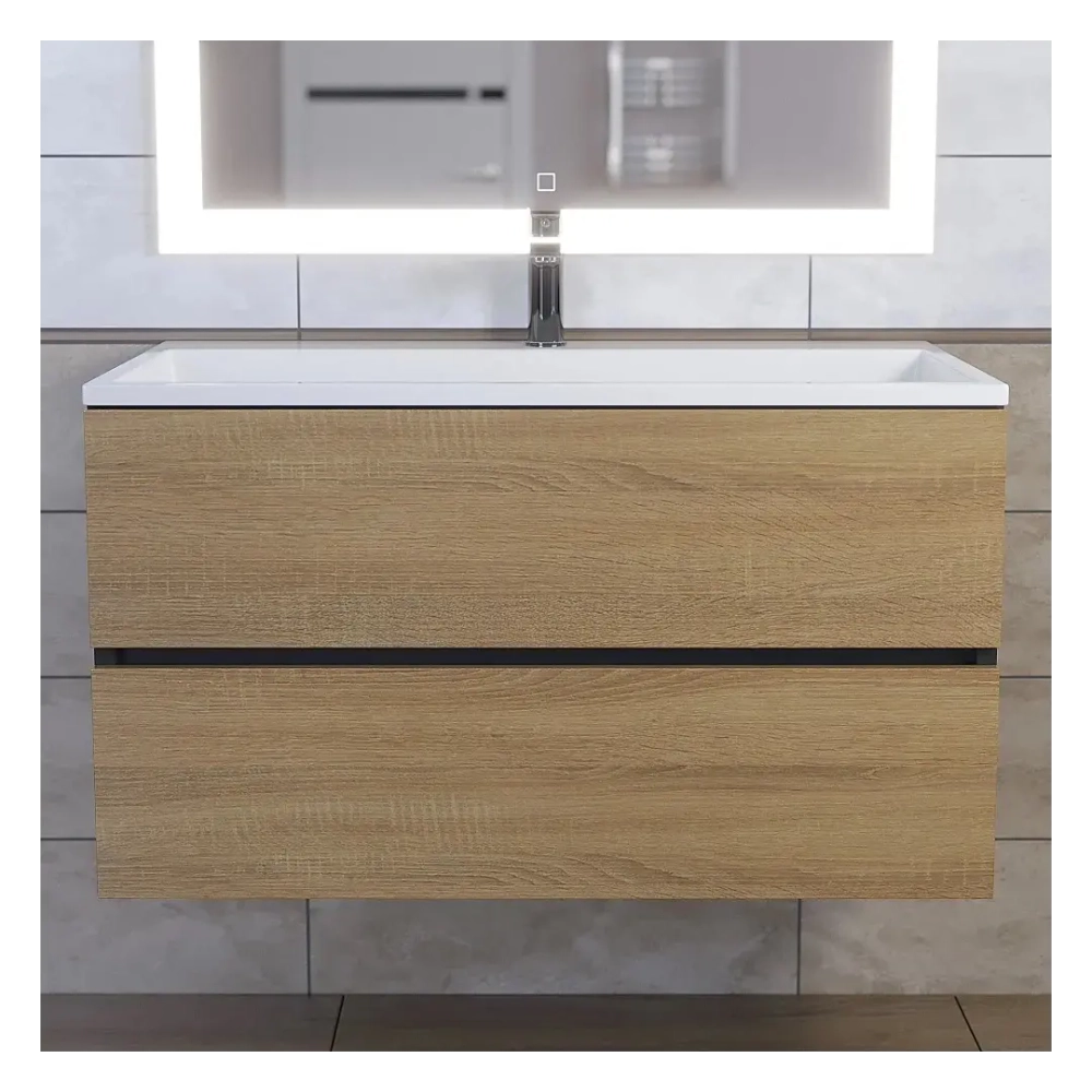 Тумба с раковиной Uperwood Barsa 90 см, раковина белая, подвесная тумба черная/дуб сонома