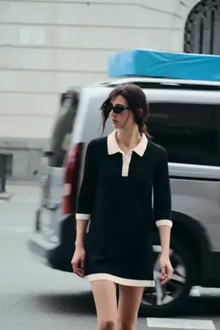 ZARA КОРОТКОЕ ТРИКОТАЖНОЕ ПЛАТЬЕ,ЧЕРНЫЙ/ ЭКРЮ