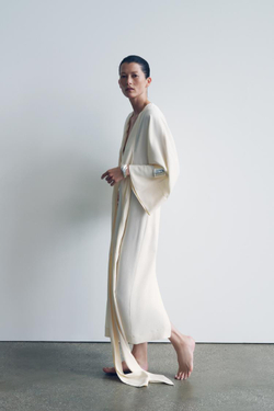 ZARA ПЛАТЬЕ МИДИ С ЗАВЯЗКАМИ — ZW COLLECTION, ЭКРЮ