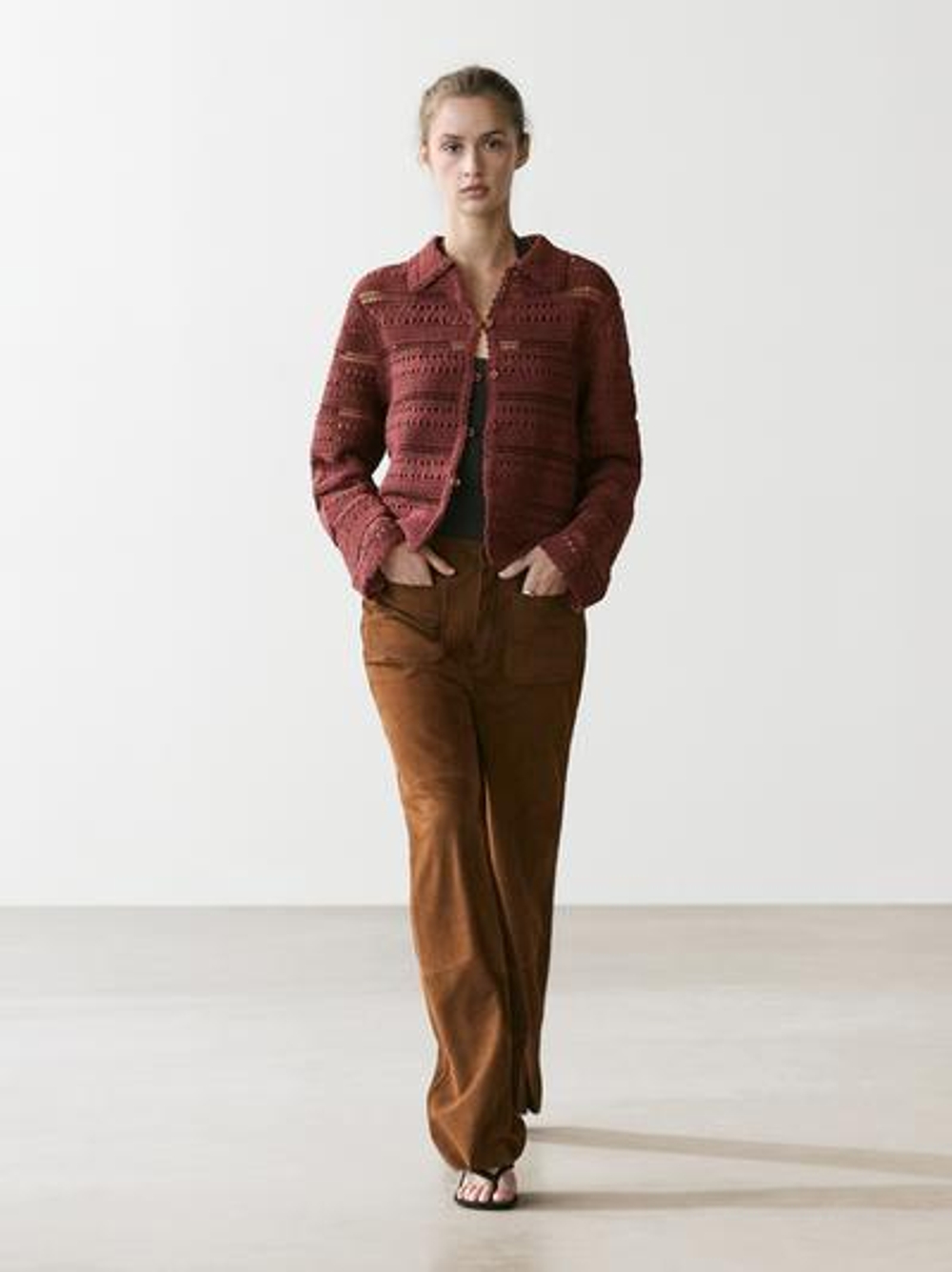 Massimo Dutti Короткая куртка из хлопка кроше, черепичный