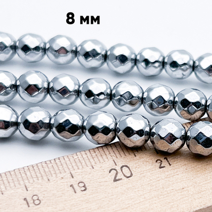 Гематит Шар граненый бусины (имитация), цвет серебристый, размер около 7,8 мм, цена за 12 шт (1/4 нити)