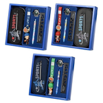 Канцелярский набор Basir с цветным брелоком, пеналом, ручкой, линейкой и компасом, серия "Спорт" ассорти