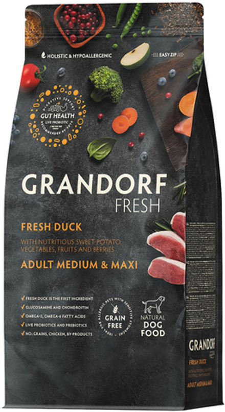 Grandorf Fresh 10кг Holistic Medium&Maxi Duck&Sweet Potato Сухой корм для собак средних и крупных пород, свежее мясо утки с бататом