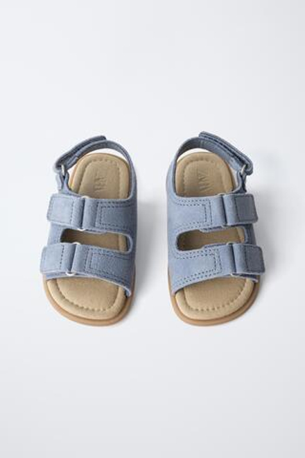 ZARA КОЖАНЫЕ САНДАЛИИ BAREFOOT С ДВОЙНЫМ РЕМЕШКОМ, СИНИЙ