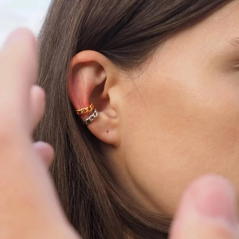 Серьга-кафф Золотая Цепь