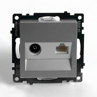 Розетка телевизионная 1-местная (механизм), STEKKER GLS00-7106-03, 75 Ом, 5-862МГц, серия Катрин, серебро 49183