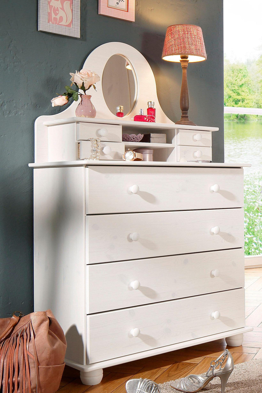 Комод Мелоди, 86х40х80, для вещей деревянный 4 ящика, белый, Dipriz