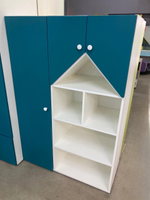 Шкаф-стеллаж Домик МДФ белый/аквамарин
