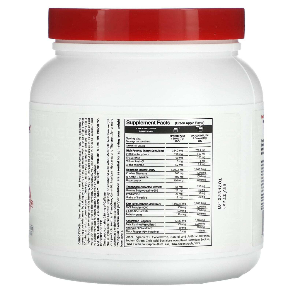 Metabolic Nutrition, Synedrex, предсоревновательная подготовка, зеленое яблоко, 420 г (14,8 унции)