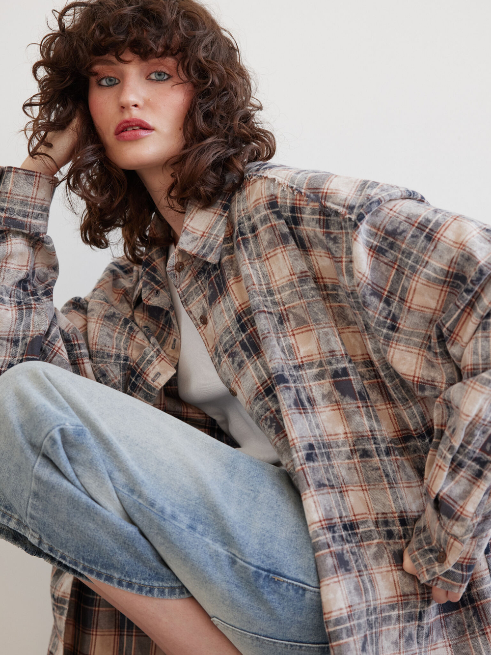 Рубашка Grunge, сине-бежевая