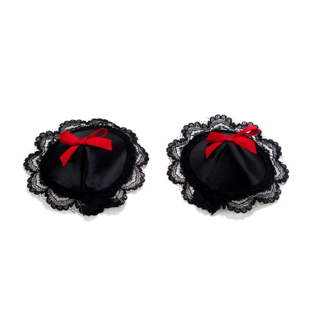 Сатиновые пестисы с бантиками Satin Pasties (Цвет: черный)